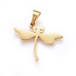 304 Stainless Steel Pendants, Dragonfly, Golden, 22x31x2mm, Hole: 9x5mm(STAS-O108-33G)