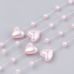 ABS Plastic Imitation Pearl Beaded Trim Garland Strand, Great for Door Curtain, Wedding Decoration DIY Material, Heart and Round, Pink, 9x9mm and 3mm, about 60m/roll(AJEW-S071-02B)