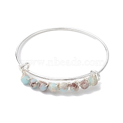 6mm Round Synthetic Aqua Terra Jasper Adjustable Brass Expandable Bangles for Women, Silver, Inner Diameter: 2-3/8 inch(6.15cm)(BJEW-JB10361)