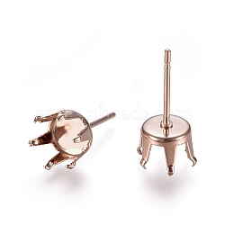 304 Stainless Steel Stud Earring Findings, Prong Earring Settings, Rose Gold, Tray: 6mm, 16.5mm, Pin: 0.7mm(STAS-E484-62A-RG)