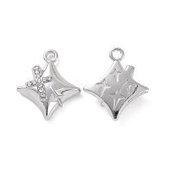 Alloy Crystal Rhinestone Pendants, Star with Cross Charms, Platinum, 25x21x5.5mm, Hole: 2.3mm(FIND-A023-15P)