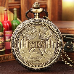 Palm with Eye Alloy Quartz Watches with Plastic, Pocket Watch Pendant Necklace, Antique Bronze, 31-1/2 inch(80cm)(PW-WG88551-05)