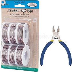 BENECREAT Round Aluminum Wire, with Iron Side Cutting Pliers, Coconut Brown, 12 Gauge, 2mm, 5.8m/roll, 6 rolls(AW-BC0003-31E-2.0mm)