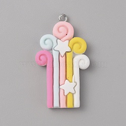 Opaque Resin Pendants, Colorful Charms with Platinum Tone Iron Loops, Rectangle, 41.5x23.5x5mm, Hole: 2mm(RESI-CJC0011-32B-03)