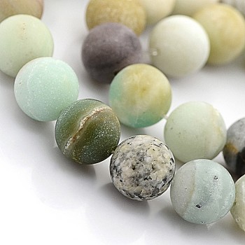 Natural Frosted Flower Amazonite Round Beads, 10mm, Hole: 1mm, 38pcs/strand, 15.5 inch