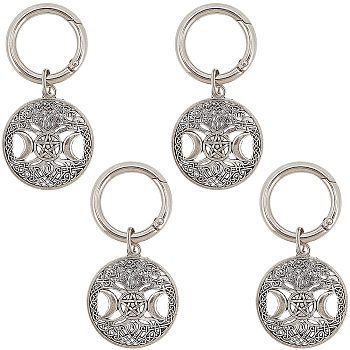 4Pcs Alloy Shoe Charms, with Zinc Alloy Spring Gate Rings, Flat Round with Star Moon, Platinum, 68mm