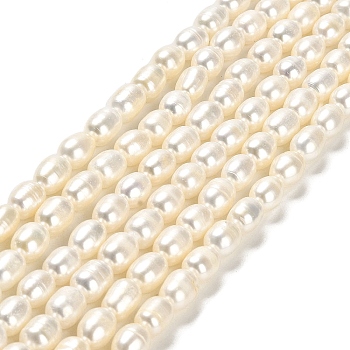 Natural Cultured Freshwater Pearl Beads Strands, Rice, Grade A+, Floral White, 6~8x5~6mm, Hole: 0.5mm, about 47pcs/strand, 14.29''(36.3cm)