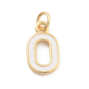 Rack Plating Brass Pendants, with Enamel and Jump Ring, Cadmium Free & Lead Free, Long-Lasting Plated, Real 18K Gold Plated, Letter, Letter O, 11.5x6.5x1mm, Hole: 2.5mm