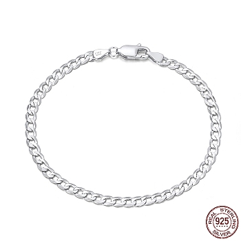 Rhodium Plated 925 Sterling Silver Curb Chain Bracelets, with S925 Stamp, Platinum, 7-7/8 inch(20cm)