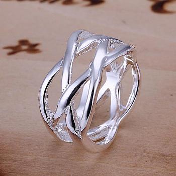 Hollow Brass Criss Cross Finger Rings For Women, Silver Color Plated, US Size 6(16.5mm)