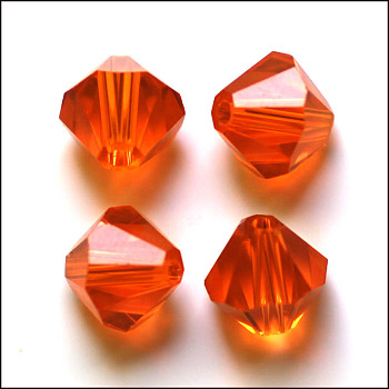 Imitation Austrian Crystal Beads, Grade AAA, Faceted, Bicone, Orange Red, 4.55x5mm, Hole: 0.7~0.9mm
