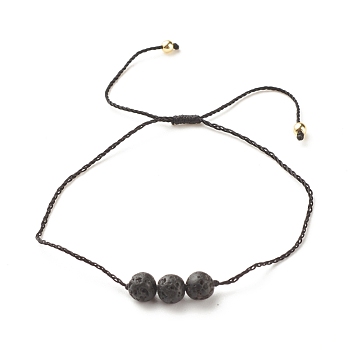 Natural Lava Rock Round Beads Cord Bracelet, Essential Oil Gemstone Adjustable Bracelet for Women, Inner Diameter: 3/8~3-1/4 inch(1~8.2cm)