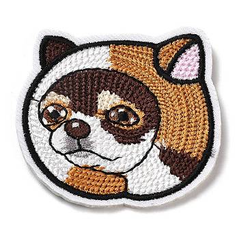 Dog with Headgear Appliques, Computerized Embroidery Cloth Iron on/Sew on Patches, Costume Accessories, Coconut Brown, 50x52.5x2mm