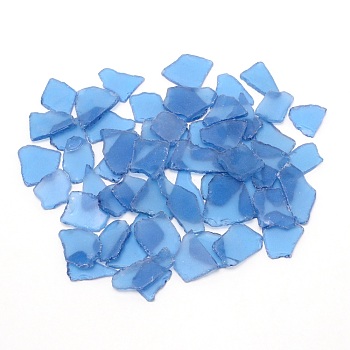 Sea Glass Chip Beads, No Hole, Nuggets, For Aquarium Fish Tank Decoration, Cornflower Blue, 29~70x28~48x3.5~6mm