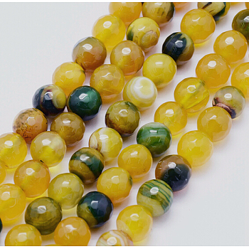 Natural Agate Beads Strands, Dyed, Round, Faceted, Green, Yellow, 8mm, Hole: 1mm, about 48pcs/strand, 14.57 inch(37cm)