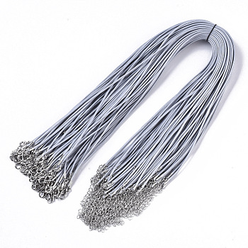 Waxed Cotton Cord Necklace Making, with Alloy Lobster Claw Clasps and Iron End Chains, Platinum, Gray, 17.4 inch(44cm), 1.5mm