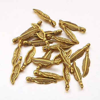 Tibetan Style Alloy Pendants, Antique Golden, Lead Free & Cadmium Free, about 4mm wide, 19mm high, 2mm thick, hole: 1.5mm