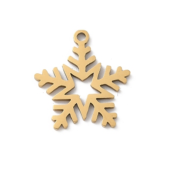 Christmas 201 Stainless Steel Pendants, Snowflake Charm, Laser Cut, Ion Plating(IP), Real 18K Gold Plated, 17.5x16x1mm, Hole: 1.5mm