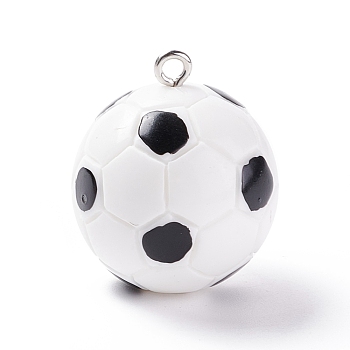Opaque Resin Pendants, with Platinum Plated Iron Loops, Football, White, 24.5x21.5mm