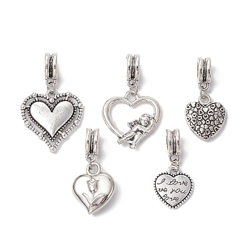 Alloy & ABS Plastic Pendant, Valentine Heart Charm, Antique Silver, 24~32mm