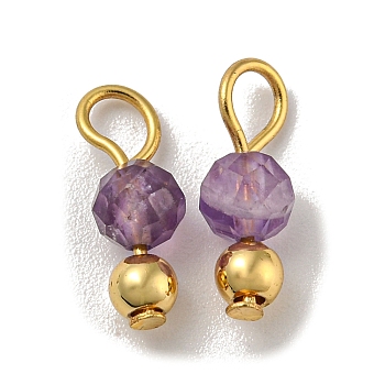 Natural Amethyst Faceted Round Charms, with Golden Tone Brass Beads and 304 Stainless Steel Loops, 12x4mm, Hole: 2.5mm