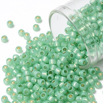 TOHO Round Seed Beads, Japanese Seed Beads, (PF2103) PermaFinish Lime Opal Silver Lined, 8/0, 3mm, Hole: 1mm, about 222pcs/bottle, 10g/bottle