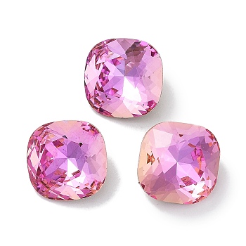 Glass Rhinestone Cabochons, Point Back & Back Plated, Faceted, Square, Fuchsia, 10x10x5mm