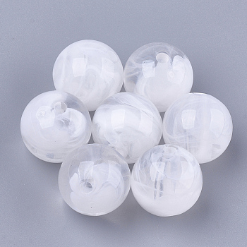 Acrylic Beads, Imitation Gemstone Style, Round, Clear & White, 13.5~14x13mm, Hole: 2mm, about 330pcs/500g