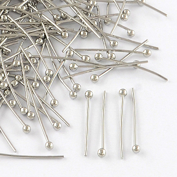 Brass Ball Head pins, Cadmium Free & Lead Free, Platinum, 14x0.5mm, 24 Gauge, Head: 2mm, about 10000pcs/bag