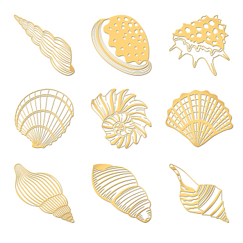 Nickel Decoration Stickers, Metal Resin Filler, Epoxy Resin & UV Resin Craft Filling Material, Golden, Shell Shape, 40x40mm, 9pcs/set