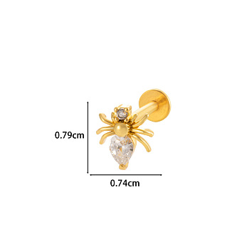 Spider 316L Surgical Stainless Steel Clear Cubic Zirconia 17 Gauge Threadless Labrets, Piercing Jewelry for Women Men, Golden, 8mm, Pin: 1.2mm