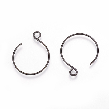 304 Stainless Steel Earring Hooks, with Horizontal Loop, Electrophoresis Black, 22x18mm, Hole: 2.5mm, Pin: 0.7mm