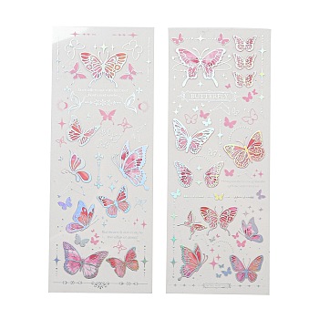 2Pcs Butterfly Waterproof PET Stickers, Decorative Stickers, for Water Bottles, Laptop, Luggage, Cup, Computer, Mobile Phone, Skateboard, Guitar Stickers, Cerise, 180x70x0.1mm