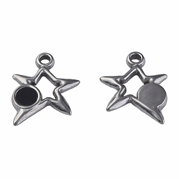 304 Stainless Steel Charms, with Dyed Black Shell, Star, Stainless Steel Color, 15x13x2mm, Hole: 1.6mm