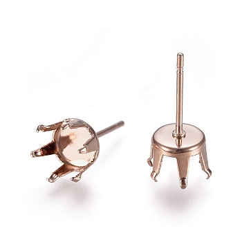 304 Stainless Steel Stud Earring Findings, Prong Earring Settings, Rose Gold, Tray: 6mm, 16.5mm, Pin: 0.7mm