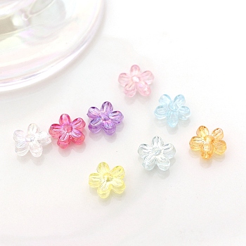 Transparent Acrylic Beads, AB Color Plated, Flower, Mixed Color, 9.2x9.7x4.1mm, Hole: 1.8mm
