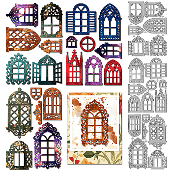 3Pcs 3 Styles Vintage Window Theme Carbon Steel Cutting Dies Stencils, for DIY Scrapbooking, Photo Album, Decorative Embossing Paper Card, Mixed Shapes, 160x110x0.8mm, 1pc/style 