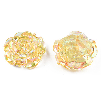Transparent ABS Plastic Cabochons, AB Color Plated, Rose, Gold, 24x23.5x9mm
