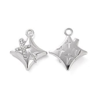 Alloy Crystal Rhinestone Pendants, Star with Cross Charms, Platinum, 25x21x5.5mm, Hole: 2.3mm