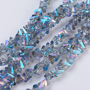 Electroplate Glass Beads Strands, Full Rainbow Plated, Faceted, Triangle, Cornflower Blue, 3x4x3mm, Hole: 1mm, about 149pcs/strand, 13.3 inch(34cm)