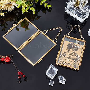 Rectangle Mini Brass Wall Hanging Photo Frame for Pressed Flower with Chain(ODIS-WH0061-05AG)-5