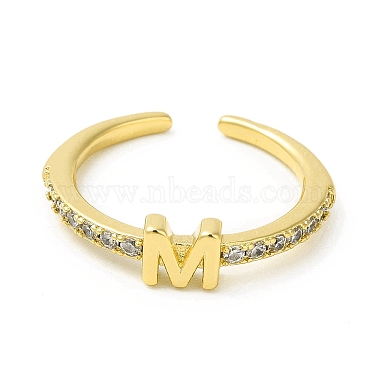 Clear Cubic Zirconia Initial Letter Open Cuff Ring(RJEW-H120-09G-M)-2