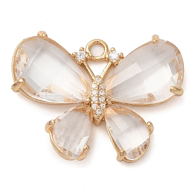 Real 14K Gold Plated Clear Butterfly Brass+Glass Pendants