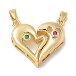 Rack Plating Brass Pendants, with Cubic Zirconia, Long-Lasting Plated, Lead Free & Cadmium Free, Heart, Real 18K Gold Plated, 18.5x19.5x5mm, Hole: 4.5x2.5mm(KK-Q009-02G)