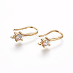 Brass Micro Pave Cubic Zirconia Earring Hooks, with Horizontal Loop, Clear, Golden, 19x4.5x9.5mm, Hole: 1.2mm, 20 Gauge, Pin: 0.8mm(ZIRC-L075-30G)