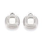 304 Stainless Steel Pendant Cabochon Settings, Square, Stainless Steel Color, Tray: 4x4mm, 10.5x9x2mm, Hole: 1mm(STAS-T067-66P)