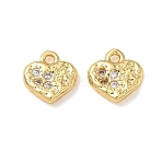 Brass Rhinestone Pendants, Heart Charms, Real 18K Gold Plated, 9.5x9.5x2.5mm, Hole: 1.4mm(FIND-H068-01G)