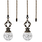 Round Glass Charms Ceiling Fan Pull Chain Extenders, with Iron Ball Chain, Clear, 385mm(HJEW-WH20003-34A)