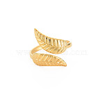 Ion Plating(IP) 304 Stainless Steel Leaf Open Cuff Ring for Women, Nickel Free, Real 18K Gold Plated, US Size 6 3/4(17.1mm)(RJEW-S405-175G)