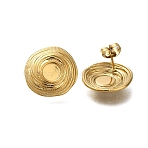 Ion Plating(IP) 304 Stainless Steel Flat Round Stud Earrings for Women, Real 18K Gold Plated, 17x17.5mm(EJEW-M028-02G)